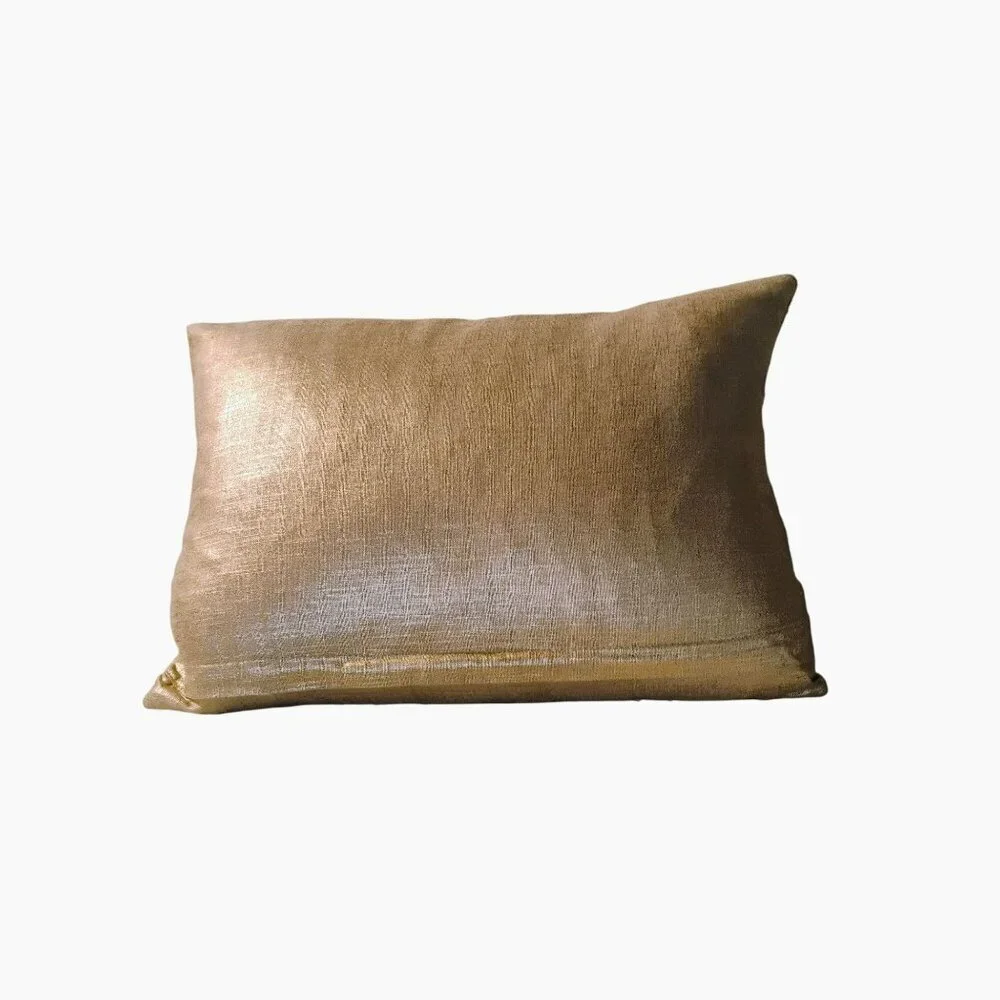 Gold Beaded Decorative Lumbar Pillow, Duck Feather Insert 18x12 Elegant LIKE NEW